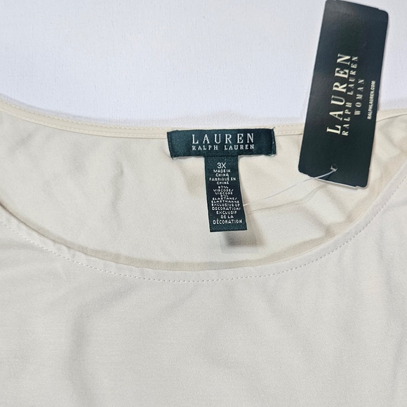 Lauren Ralph Lauren Shirt Womens 3X Modern Cream Pleated Sleeve Top New NWT - Picture 3 of 8